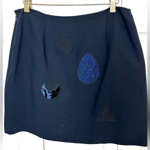 MOSCHINO Cheap And Chic Skirt Blue Black Patchwork Appliqué Velvet Pocket Moon - Picture 6 of 14